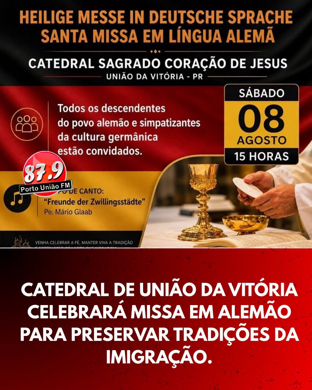 Catedral de União da Vitória celebrará missa em alemão para preservar tradições da imigração