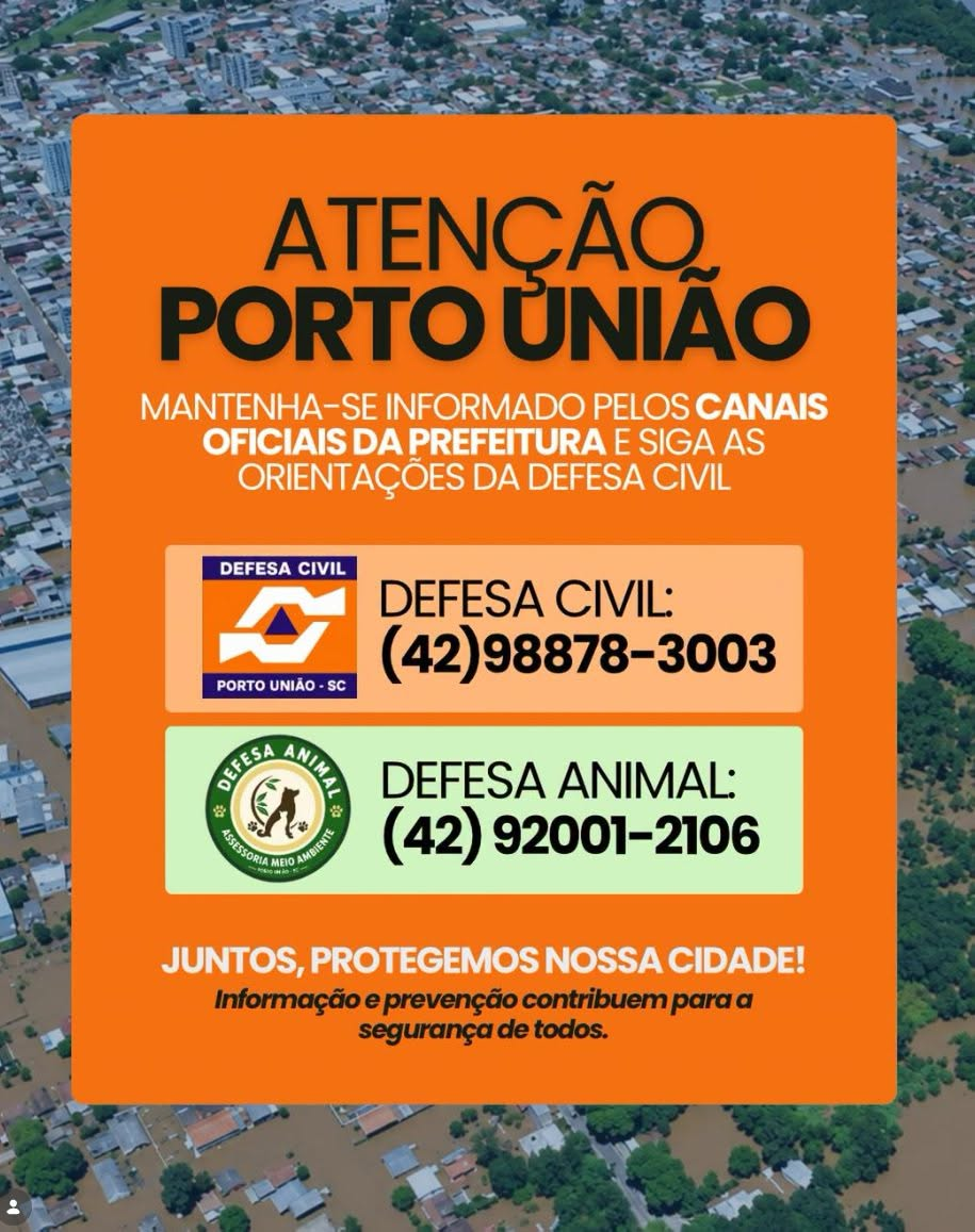 Porto União tem 135 famílias atingidas pelas cheias, informa Defesa Civil
