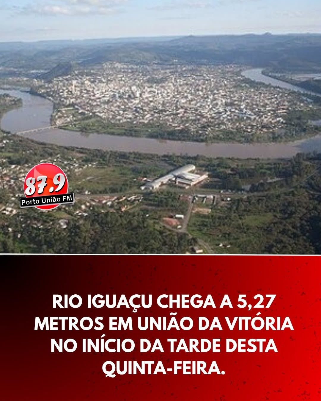 Rio Iguaçu chega a 5,27 metros e pode ultrapassar 6 metros no sábado em União da Vitória