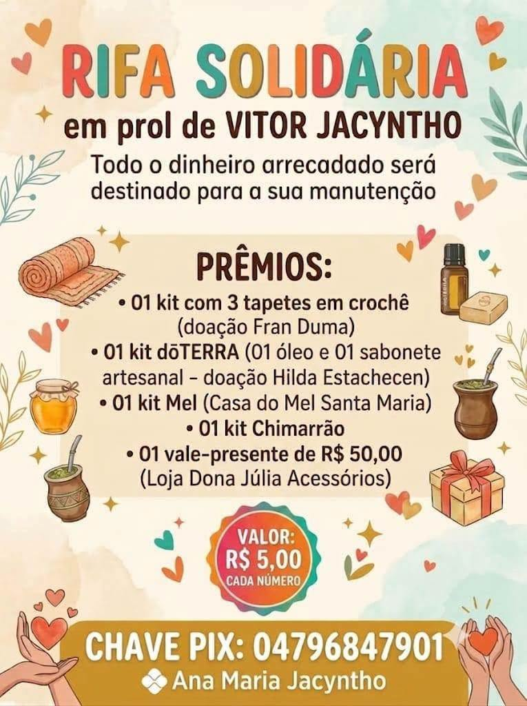 Rifa solidária arrecada recursos para Vitor Jacyntho jovem de 13 anos que passou recentemente por um transplante de coração.