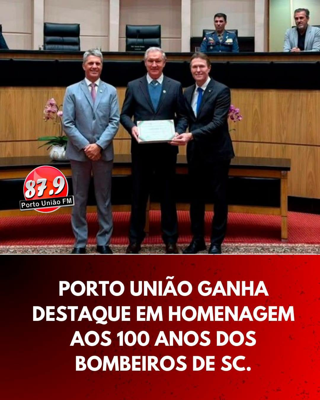 Ex-comandante dos Bombeiros de Porto União é homenageado pela Alesc durante celebração dos 100 anos do CBMSC