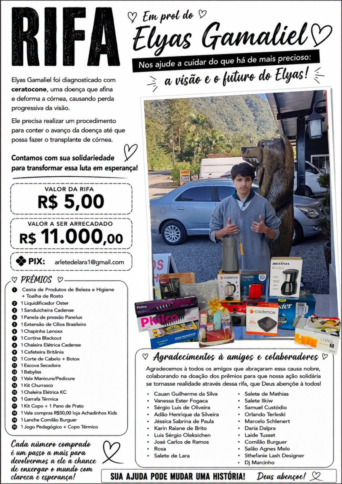 Rifa beneficente em Paula Freitas arrecada recursos para tratamento de Élyas Gamaliel