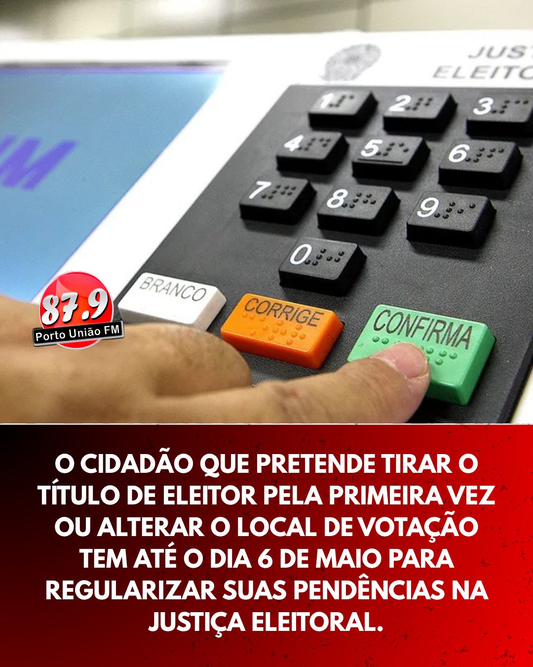 O cidadão que pretende tirar o título de eleitor pela primeira vez ou alterar o local de votação tem até o dia 6 de maio para regularizar suas pendências na Justiça Eleitoral.