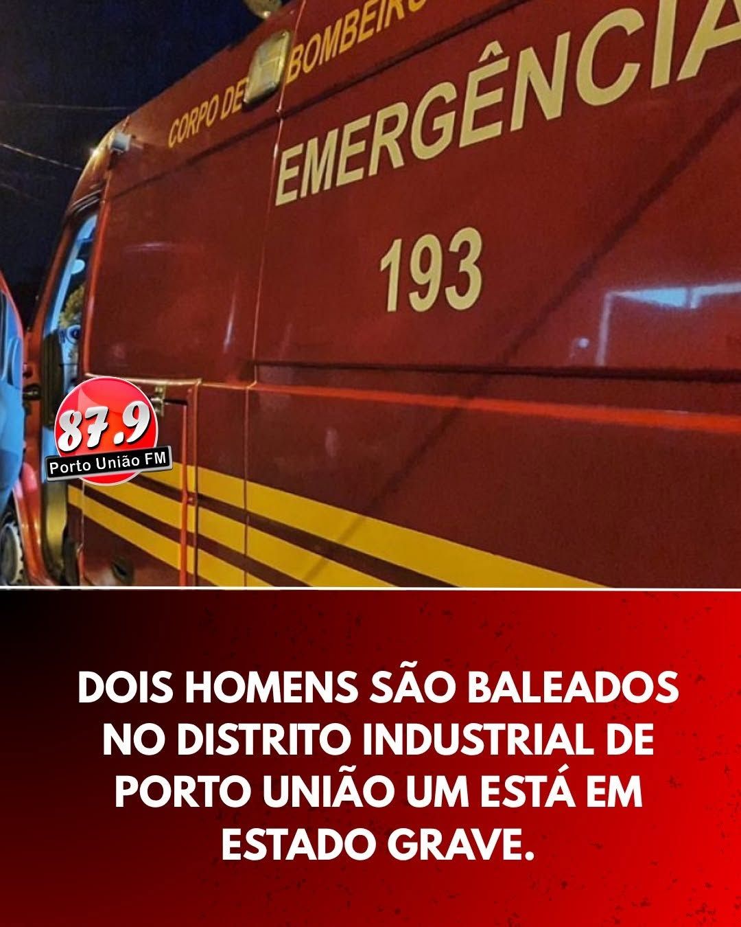 Dois homens, de 51 e 54 anos, foram baleados na noite deste domingo (25), no Distrito Industrial, em Porto União.