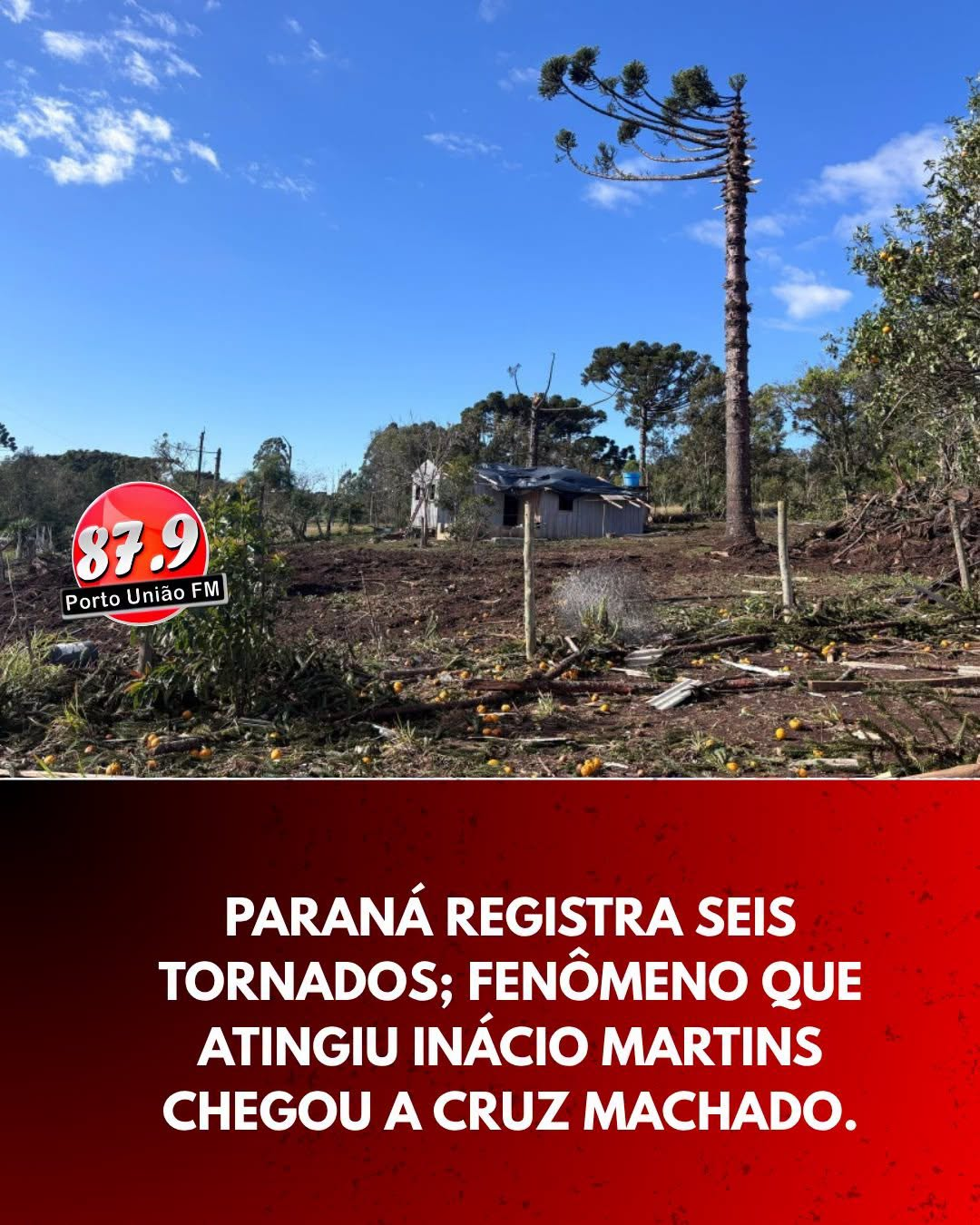 Simepar confirma seis tornados no Paraná; Inácio Martins foi atingida duas vezes