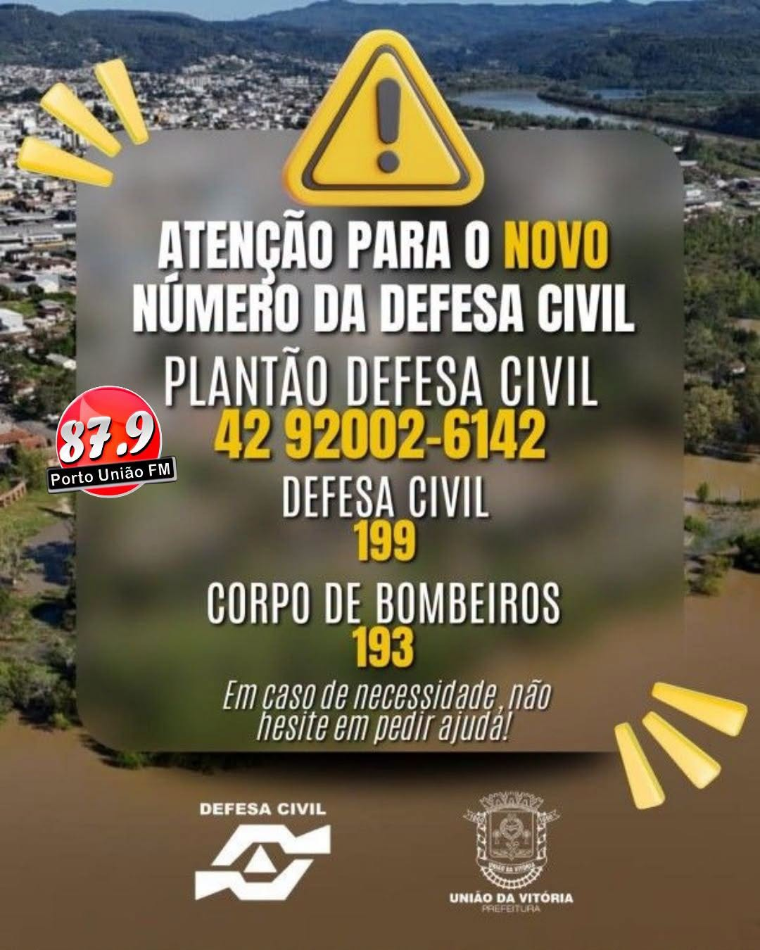Defesa Civil de União da Vitória divulga novo número de plantão